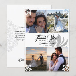 Modern Art Deco White Swan 4 Foto Wedding Dankeskarte