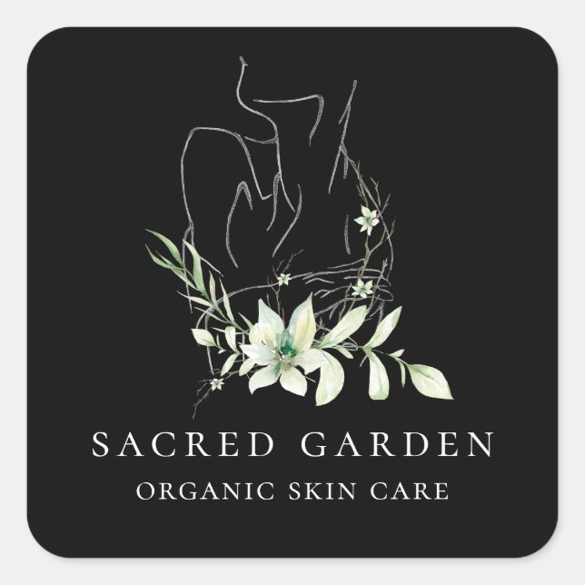 Modern-Art-Logo für Feminine Blumenmuster Quadratischer Aufkleber (Vorderseite)