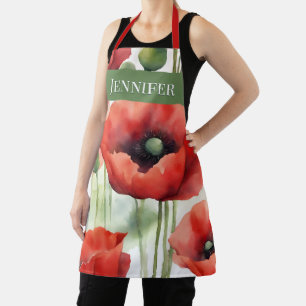 Modern Art Watercolor Rote Poppies Schürze