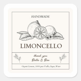 Modern Artisan Lemon Wedding Limoncello Flasche Quadratischer Aufkleber