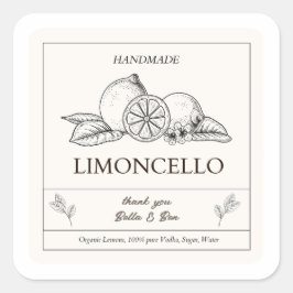 Modern Artisan Lemon Wedding Limoncello Flasche Quadratischer Aufkleber
