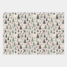 Modern Artistic Pink Tree Christmas Wrapping Paper Geschenkpapier Set