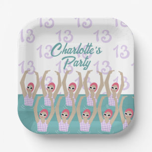 Modern Artistic Swimmer Girl Birthday Party Pappteller