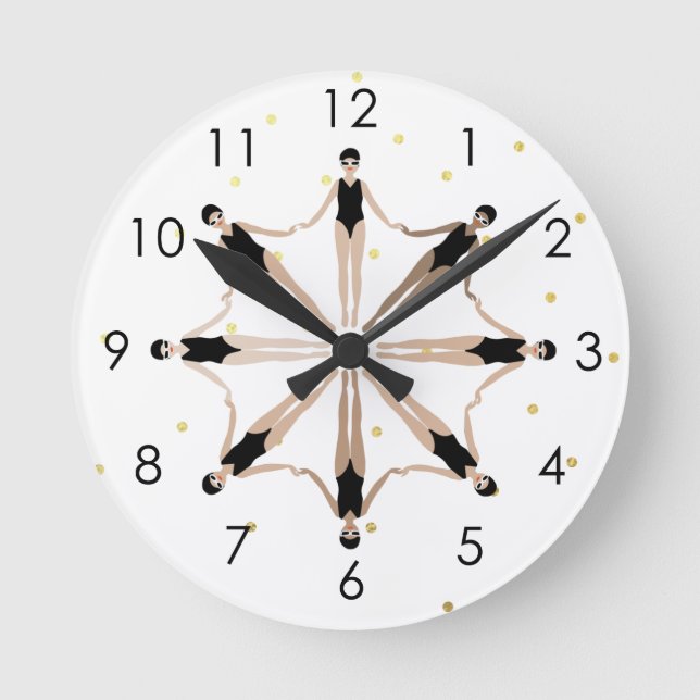 Modern Artistic Synchronized Swimmers Gold Dots  Runde Wanduhr (Vorderseite)