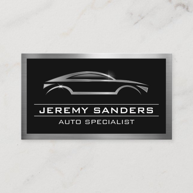 Modern Auto Car Logo | Metallic Shine Border Visitenkarte (Vorderseite)