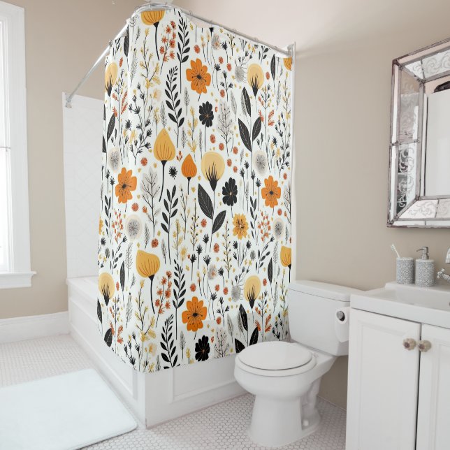 Modern Autumn Fall Boho Botanical Floral  Duschvorhang (Beispiel)