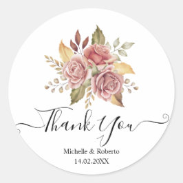 Modern autumn floral script thanks runder aufkleber
