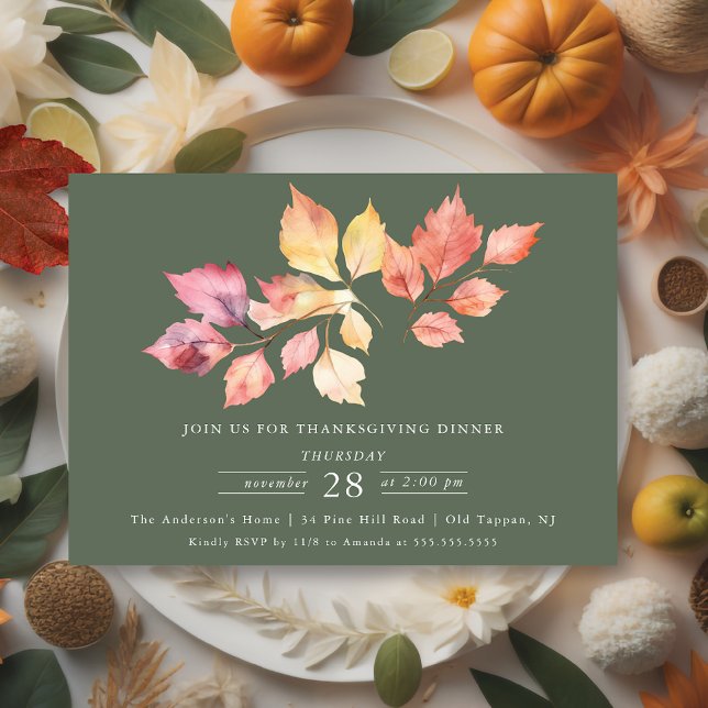 Modern Autumn LeavesThanksgiving Dinner Invitation Einladung (Von Creator hochgeladen)