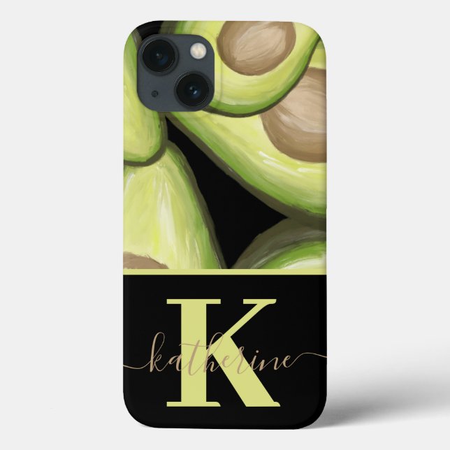 Modern Avocado Pattern Monogram Case-Mate iPhone Hülle (Rückseite)