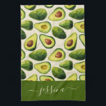 Modern avocado pattern script name geschirrtuch<br><div class="desc">Modern avocado pattern script name kitchen towel. Personalize name.</div>