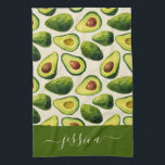 Modern avocado pattern script name geschirrtuch<br><div class="desc">Modern avocado pattern script name kitchen towel. Personalize name.</div>