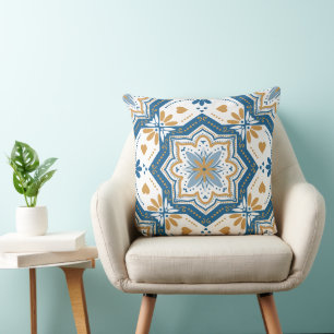 Modern Azulejo Blue Yellow Portugiesische Muster Kissen