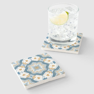 Modern Azulejo Blue Yellow Portugiesische Muster Steinuntersetzer