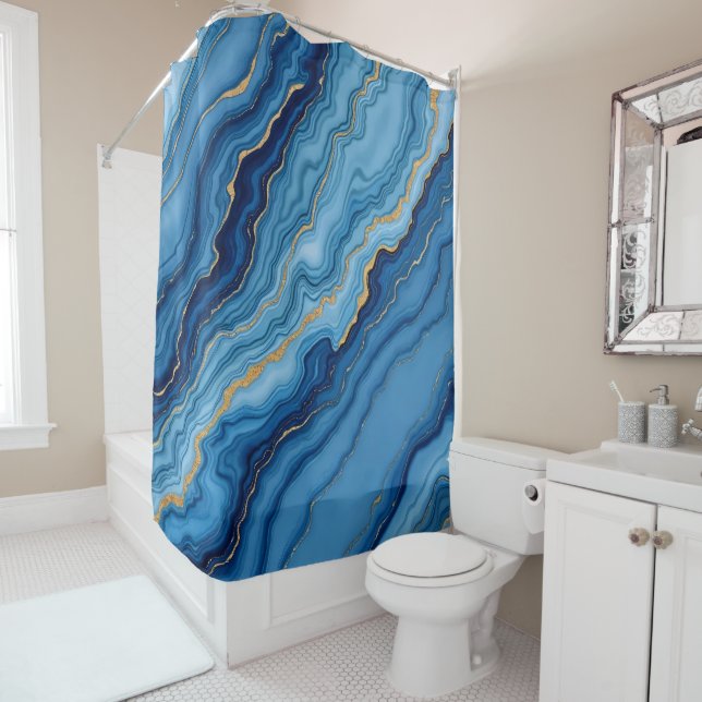Modern Azure Blue Gold Marble Collection Duschvorhang (Beispiel)