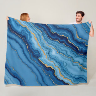 Modern Azure Blue Gold Marble Collection Fleecedecke