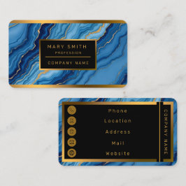 Modern Azure Blue Gold Marble Collection Visitenkarte