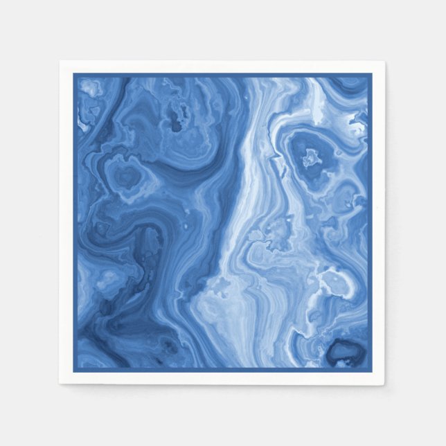 Modern Azure Blue Malachite Marble Wirbel Muster Serviette (Vorderseite)