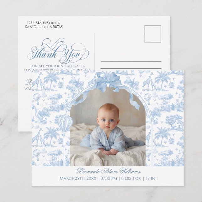 Modern Baby Birth Announcement Photo Thank you Postkarte (Vorne/Hinten)