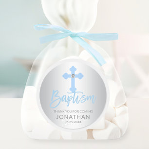 Modern Baby Blue Cross Taufe Junge Vielen Dank Runder Aufkleber