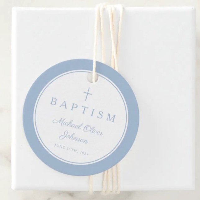 Modern Baby Blue Thank You Baptism Geschenkanhänger (Modern Baby Blue Thank You Baptism Favor Tags)