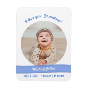 Modern Baby Boy Foto Geburtshinweis Oma Magnet