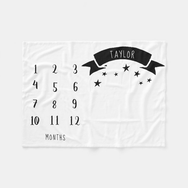 Modern Baby Boy Milestone Monthly Baby Blanket Fleecedecke (Vorderseite (Horizontal))
