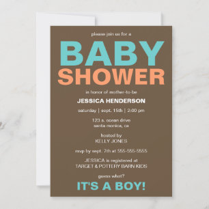 Modern Baby Boy Showeinladung - Braun/Aquamarin Einladung