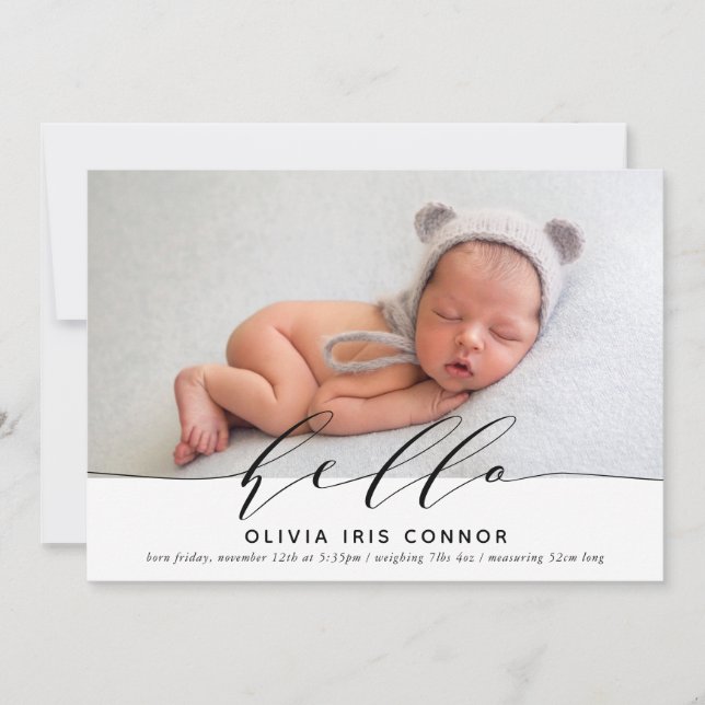 MODERN BABY FOTO elegant minimalistisch hello Dreh Ankündigung (Vorderseite)