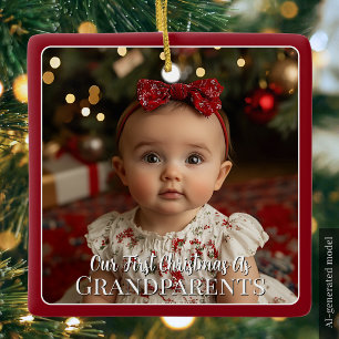 Modern Baby Foto erstes Weihnachten als Großeltern Keramikornament
