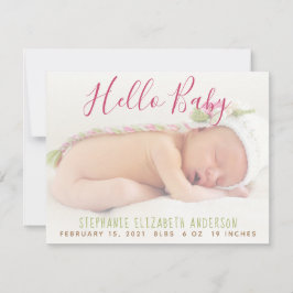 Modern Baby Foto Pink Birth Announccard Ankündigung