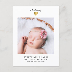 Modern Baby Girl Foto Gold Herzblut Ankündigungspostkarte
