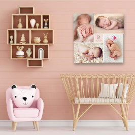 Modern Baby Girl Monogram Foto Collage Leinwand