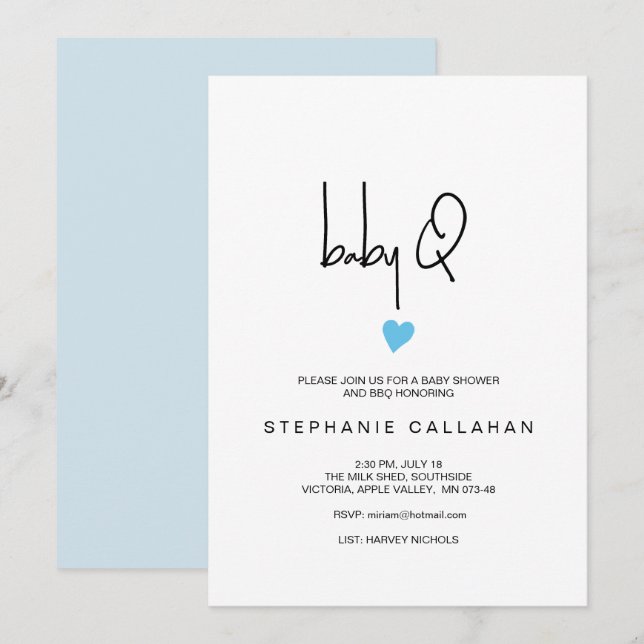 Modern Baby GRILLEN Shower Tiny Blue Heart Einladung (Vorne/Hinten)