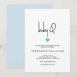 Modern Baby GRILLEN Shower Tiny Blue Heart Einladung