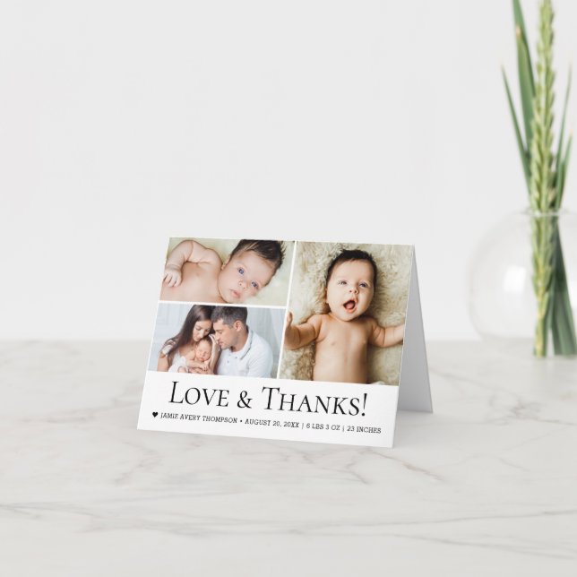 Modern Baby Photo Collage Love and thanks Custom Dankeskarte (Vorderseite)