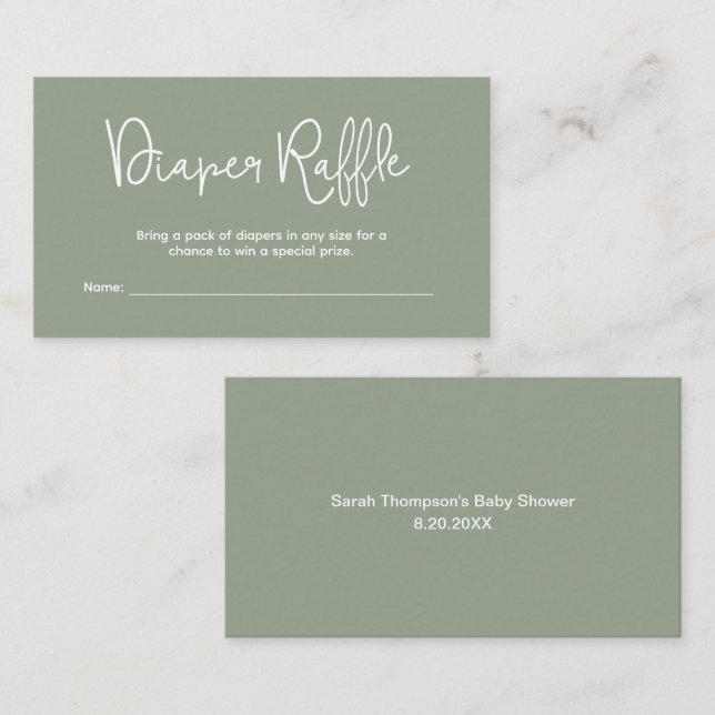 Modern Baby Shower Sage Green Diaper Raffle Begleitkarte (Vorne/Hinten)