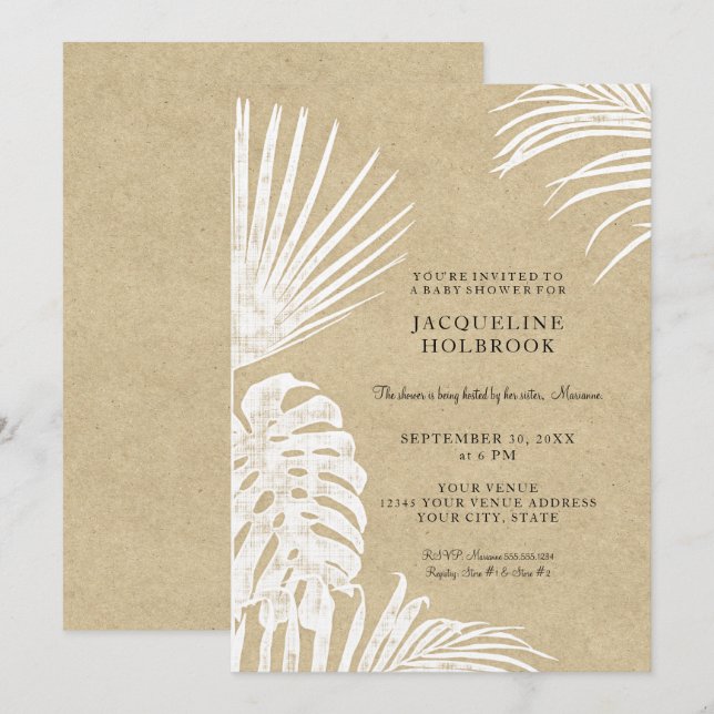 Modern Baby Shower Simple Kraft Tropical Blätter Einladung (Vorne/Hinten)