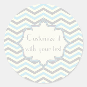 Modern babyblau, grau, elfenbein Chevron-Muster Runder Aufkleber