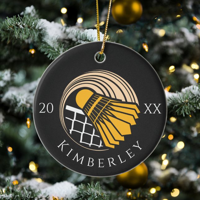 Modern Badminton Player Birdie Name & Year Cool Keramik Ornament (Von Creator hochgeladen)