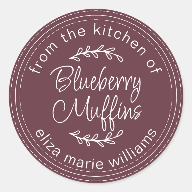 Modern Baked Goods Blueberry Muffins Burgund Runder Aufkleber (Vorderseite)
