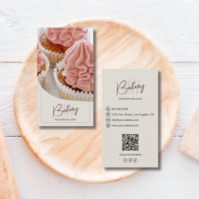 Modern Bakery Monogram Logo QR Code Visitenkarte (Modern Bakery Monogram Logo QR Code Business Card)