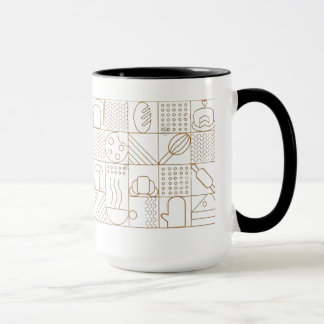 Modern Bakery Pattern Mug - Elegant Gold Line Art