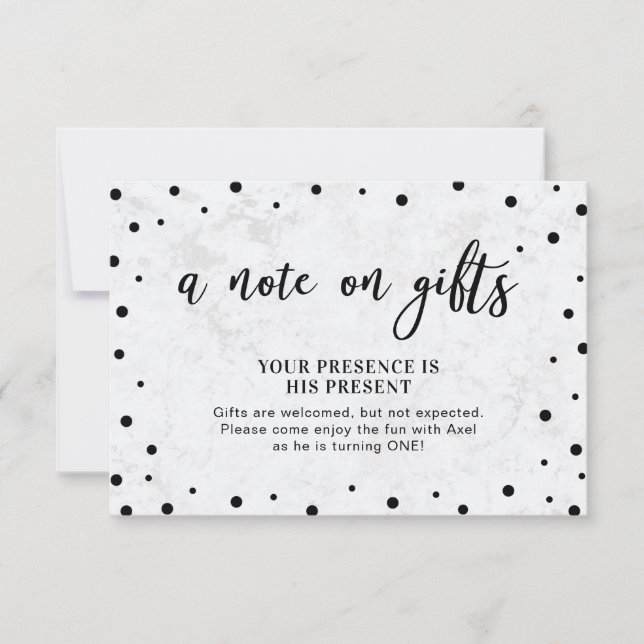 Modern Balck Confetti & Marbella Beilage Card Einladung (Vorderseite)