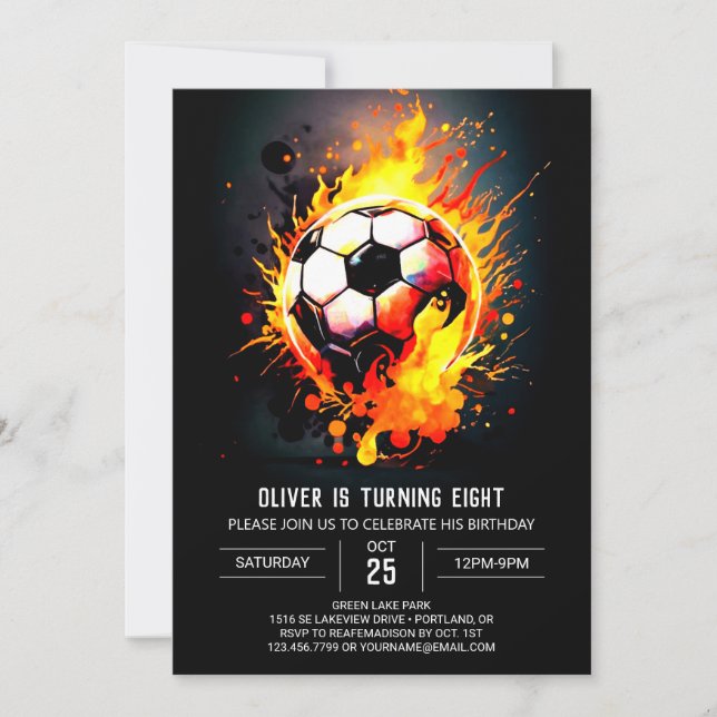 Modern Ball Printable Soccer Geburtstag Einladung (Vorderseite)