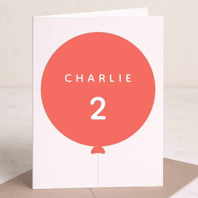 Modern Balloon | Coral Pink Geburtsname Girl Age Karte (Von Creator hochgeladen)