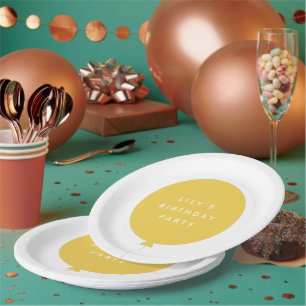 Modern Balloon   Name des gelben Kindergeburtstags Pappteller