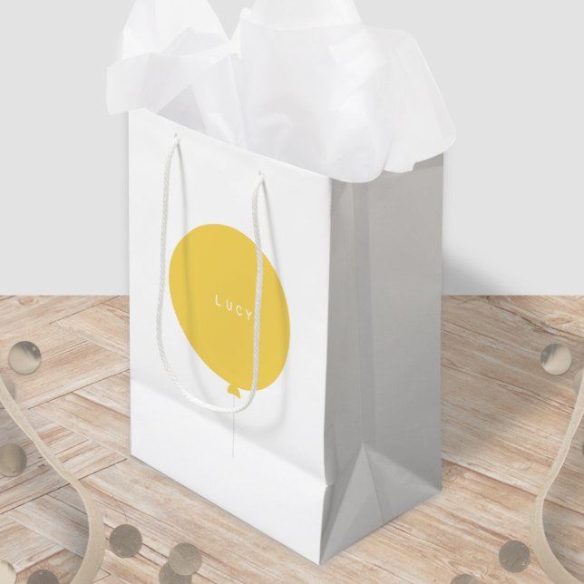 Modern Balloon | Yellow New Baby Shower Birtname Mittlere Geschenktüte (Von Creator hochgeladen)