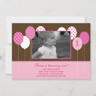 Modern Balloons Foto Birthday Invasion - Rosa Einladung