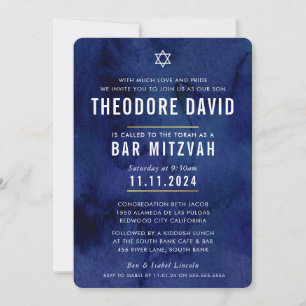 MODERN BAR MITZVAH dunkelblaues Muster Einladung