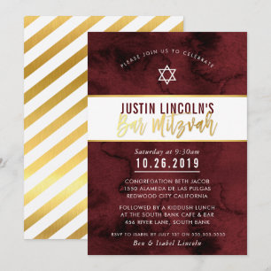 MODERN BAR MITZVAH Maroon Rot Aquarellgold Einladung